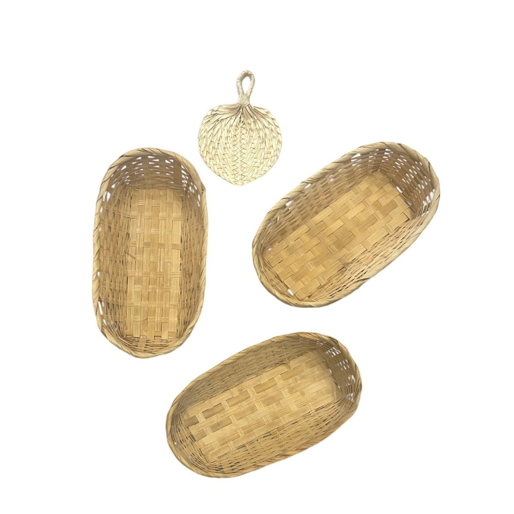 Handwoven Wicker Basket Set Oval Boho Wall Decor Natural Rattan Cottagecore - Picture 2 of 9